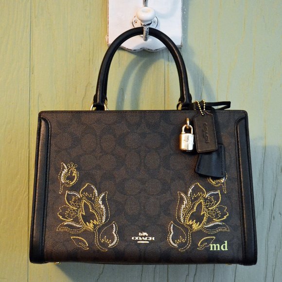 Coach Bags Coach Zoe Carryall Signature Brown Embroidered Tulip